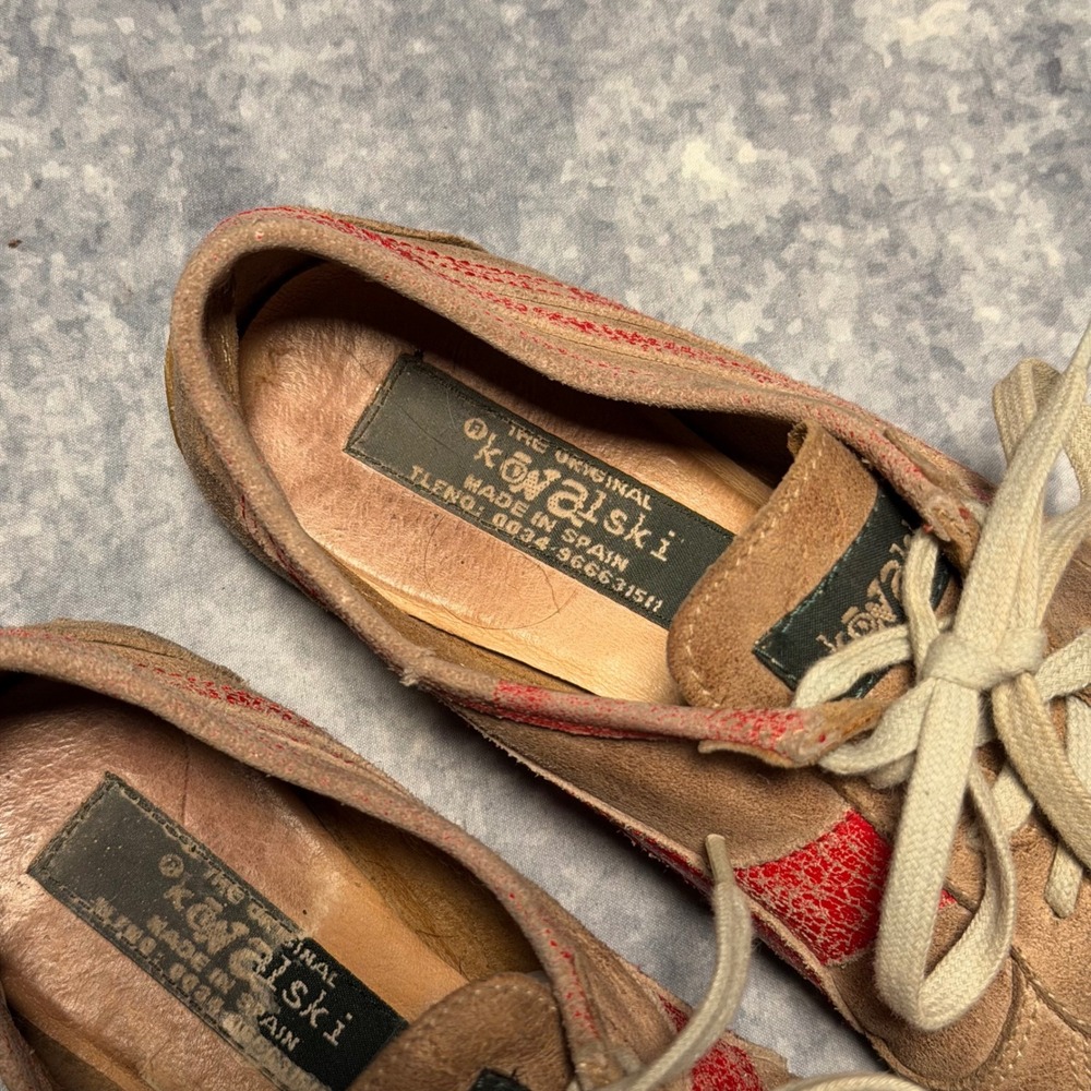 Kowalski Tan Suede Red Stripe Low Top Sneakers Made in Spain EU 38 - Picture 8 of 8